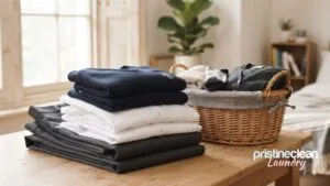 Neatly folded school uniforms ready for the new term — back to school laundry service Cheshire